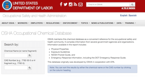 OSHA / EPA职业化学数据库